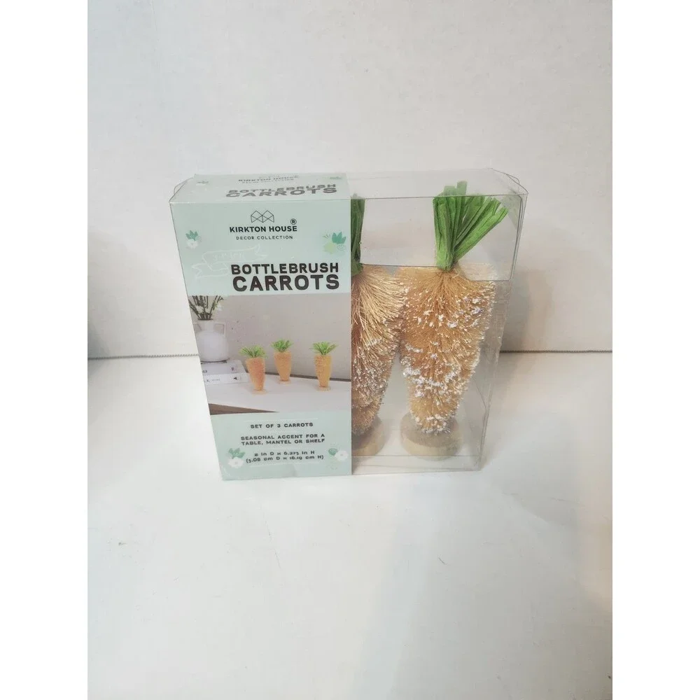 3 Piece Bottle Brush Carrot Decor Easter Spring Orange NEW